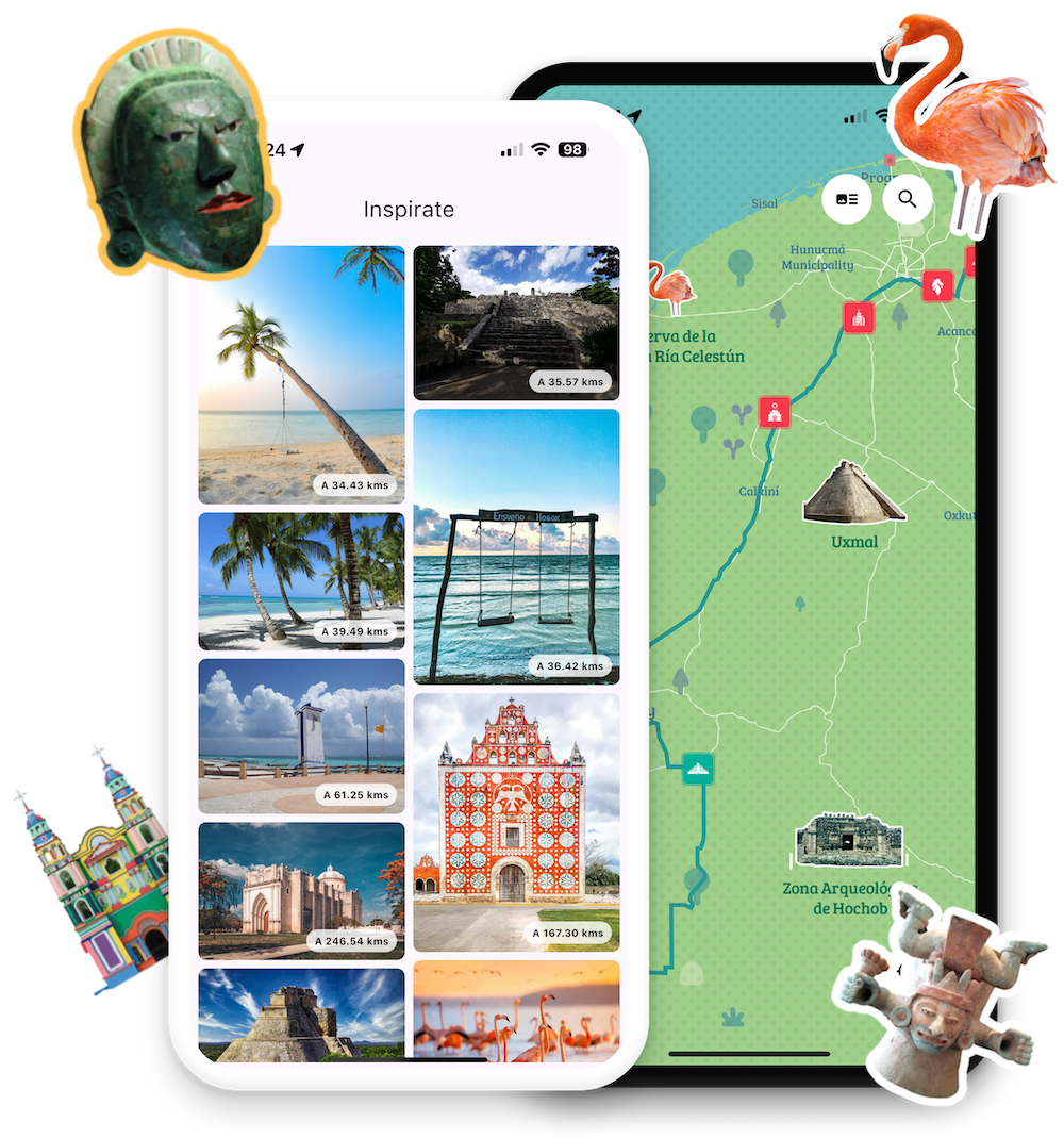 Un preview de la vista de la ruta del tren en la app del Tren Maya